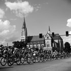 the peloton in front of a cathedral
